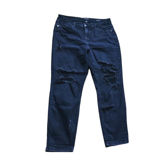 Judy Blue Boyfriend Fit Black Distressed Denim Jeans Size 31 Edgy Grunge Fall - Picture 4 of 8